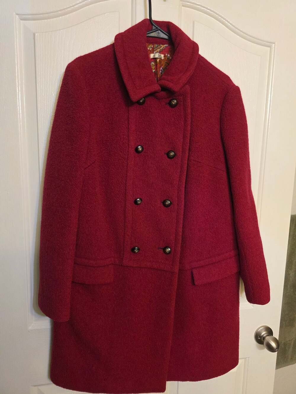 Vintage Weatherproof Red Wool Mohair Blend Double Breasted Loden Coat